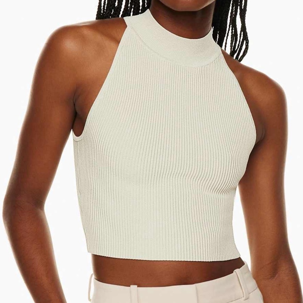 Aritzia Babaton Sculpt Knit Halter Top- Matte Pearl Cream Sleeveless Ribbed Tank